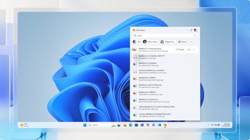 Microsoft 365 dosya arama ekranı